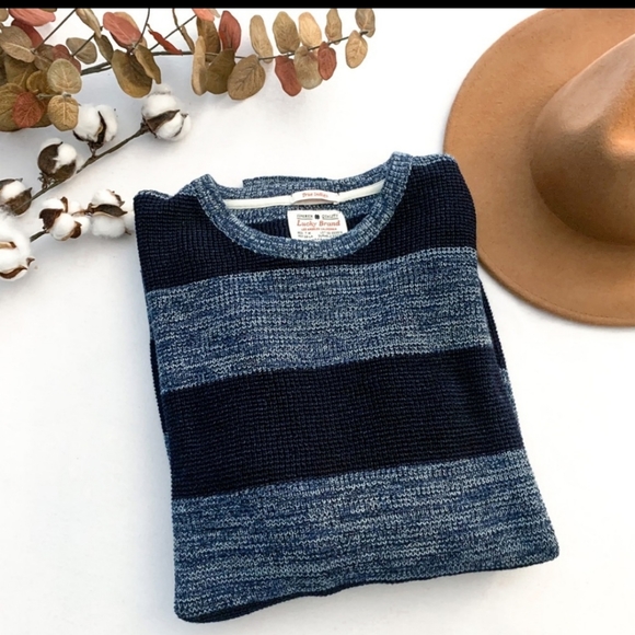 Men’s Lucky Brand Indigo Dyed Blue Striped Sweater - Picture 4 of 8